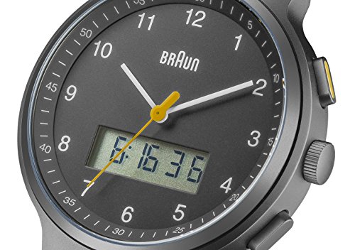 Braun Men's Quartz Watch with Grey Dial Analogue Digital Display and Black Rubber Strap BN0159GYGYG