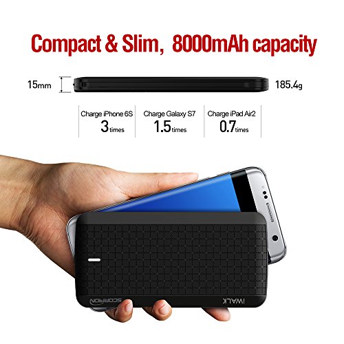 iWalk 8000mah avec Lightning USB Type-C Et Micro USB C  bles Batterie Externe Chargeur Slim Portable Compacte Int  gr  e Power Bank pour iPhone Samsun