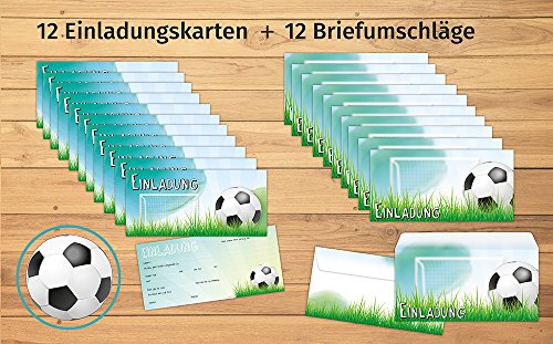 Set: 12 große Fussball Einladungskarten mit 12 Umschlägen zum Kindergeburtstag oder zur Fußball-Party | Kinder Geburtstag-Einladungen Karten Feier Jungen - 3