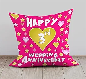 DreamVio Happy 3rd Anniversary Cushion, Gift Cushion for Husband, Wife,Couples, Friends on Birthdays & Anniversaries Color : Light Pink (12 x 12 inch)