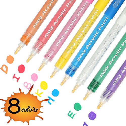 UGUI 8 Farben Acrylstifte Marker Stifte Perfekte Wahl für DIY-Projekte Art Permanent Paint Stifte für Papier Holz Glas Steinmauer Osterei Stoff Rock Malerei und Graffiti Urlaub Geschenke (8 Pcs) 
