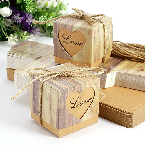 50 x Kraftpapier Hochzeit Gastgeschenk Bonboniere Box Geschenkbox Geschenkschachtel Kartonage Geschenkverpackung Tischdeko - 3