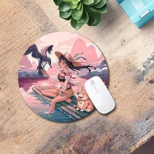 woopme Adventure Girl Printed Mouse Pad for Office Gaming Professional Laptop/ PC/ Computer Round Rubber Base Mousepad ( L X H 20 x 20 CMS )