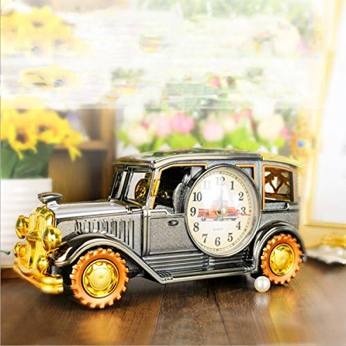 ZEKRBY Personality Simple Retro Car Clock Wrought Iron Roman Digital Clock England Industrial Living Room Bedroom Hollow Mute Alarm Clock,A-22*9*10.5cm