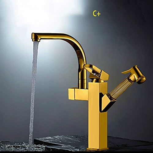 Kitchen faucet RXL Pull-out faucet Hot and cold water faucet Kitchen sink all bronze Telescopic Rotatable stainless steel Sink sink faucet (Size : C)