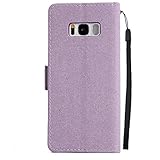 Galaxy S8 Plus Hülle, Galaxy S8 Plus Hülle Ledertasche Brieftasche im BookStyle, SainCat PU Leder Wallet Case Folio Prägung Schutzhülle Glitzer Campanula Muster Hülle Bumper Bling Strass Handytasche Skin Schale Soft Backcover Handy Tasche Flip Cover Buchstil Klapptasche in Lederoptik mit Standfunktion Karteneinschub und Magnetverschluß Etui Flip Case für Samsung Galaxy S8 Plus (Lila) - 2