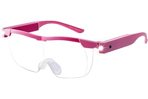 OKH Rosa Occhiali D'ingrandimento con Luce a LED Ricaricabile, Occhiali con Ingrandimento del 2.0X Anti Luce Blu, Visione Chiara, Mani Libere, Lavoro Ravvicinato, Gioiellieri, Lettura, Hobby