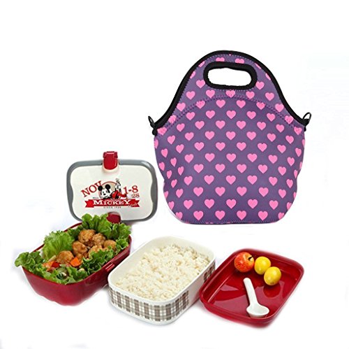 Case Wonder Neopren Wasserdichte Mittagessen Tasche Tragbar Lunch Tasche Kühltasche Isolierte Schule Rucksack Lunch Fall Thermo Picknicktasche Großes Fassungsvermögen Food Behälter mit Zipper Strap Box Cooler Container Müllsäcke Picnic Reise Outdoor Mode Handtasche Clutch für Frauen Männer Kinder Mädchen Erwachsene, Rose Rouge - 3