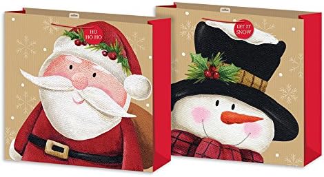 Set of 2 Square Midi Jumbo Christmas Bags with Handle & Tag - Modern Reindeer Tree