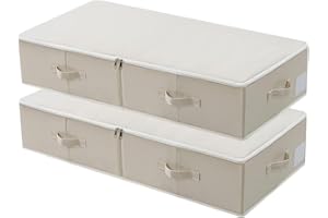 OMYGARDEN Caja de almacenamiento plegable para debajo de la cama con forro de plástico, funda para ropa, organizador para dormitorio y armario, 90 × 42 × 18 cm, beige, 2 unidades