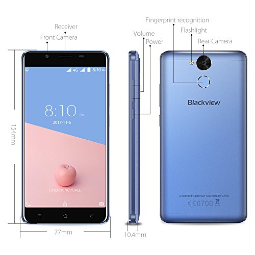 Blackview P2 - 6000mAh Smartphone Ohne Vertrag 5.5 Zoll FHD Touch-Display, MTK6750T Octa Core Prozessor, 4GB RAM/64GB ROM, Android 6.0 4G Dual SIM Dual Standby