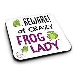 ER469 Beware Crazy Frog Lady - Posavasos de madera de DM, diseño de rana