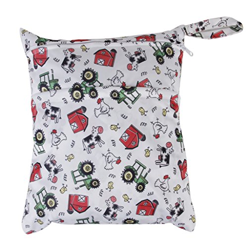 Reusable Baby Cloth Diaper Bag Double Zipper 36 x 30cm (Farm Pattern)