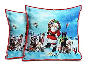 DreamVio Jute Exclusive Merry Christmas Decorative Throw/Pillow Covers, Cushion Covers for Gifting, Living Room, Bed Room, Sofa,Chairs Pack/Set of 2 (Multicolour, Size 24 x 24 Inches)
