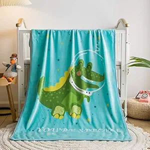 Koochie-Koo Cute Crocodile Cartoon Print Light Weight Soft Cozy Plush Fleece Coral Velvet Faux Fur All Seasons Reversible Baby Blanket for New Born Kids Toddler - 100x140 cm (Pack of 1, Multicolor)
