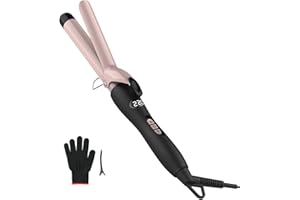 Pretfy Hair Curling Tongs, 25mm Hair Curler Curling Iron Wand of Ceramic Tourmaline, LCD Display 60-220 Adjustable Temperature 30s Quick Heating, Anti-Scald Auto Shut-Off with Gloves Hair Clip (25mm)