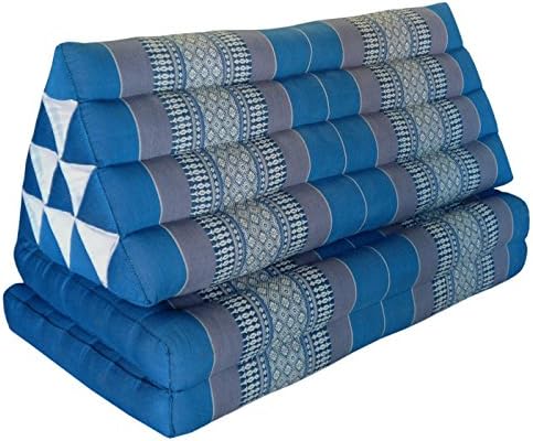 Thai triangular cushion XXL with 2 mattress folds, sofa, relaxation, beach, pool, meditation garden, made in Thailand, Blue/Grey (81917)