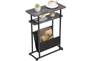 ZEXVIDA Slim End Table for Small Spaces - 2 in 1 Narrow End Table with Magazine Holder - Grey