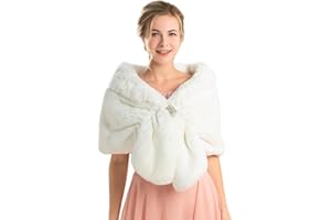 Yean - Scialle da sposa in pelliccia sintetica, da donna bianco Taglia unica