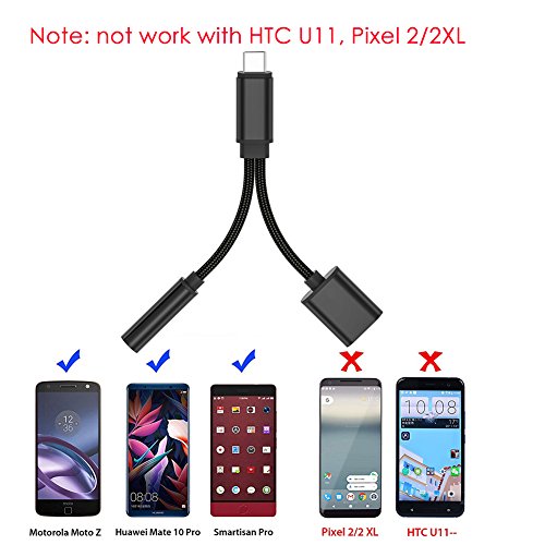 USB C Audio Adaptateur  Type C C  ble Connecteur Adaptateur pour Huawei Mate 10 Pro  Huawei P20 P20 Pro  Moto Z Z Force Z2 Force et Xiaomi 6 Note 3 T  l  phone