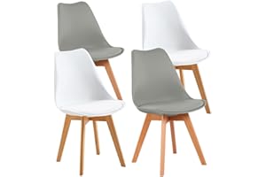 EGGREE - Lot de 4 chaises pour Salle à Manger/Bureau, avec Pieds en hêtre Massif, sans accoudoirs, rembourrées, au Design pour Un Confort Maximum, 2 Blanc + 2 Gris