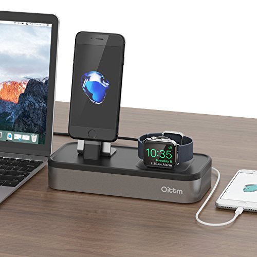 Oittm 5 Puerto USB Soporte Carga para Apple Watch Series 3   Apple Watch Series 1   Apple Watch Series 2   Apple Watch Nike    iPhone 7   iPhone 8   iPhone X   iPhone 8 Plus   iPhone 6 Plus   iPhone 6S Plus   iPhone 7 Plus   iPhone 6S   iPhone 5S   iPhone SE   iPad Mini   iPod   Apple Pencil   Siri Remote  Gris 