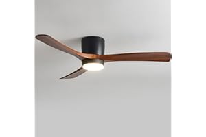 IBalody 48in Quiet Ceiling Fan with Light Indoor Remote Ceiling Fan Light 6 Gear Wind Speed Fan Lights White LED Ceiling Lights Fan Lighting Wooden Blades for Living Room Dining Room Bedroom