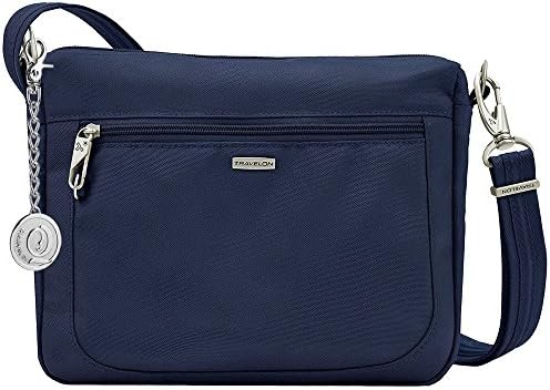 Travelon 43115 Anti-theft Classic Small E/w Crossbody Bag with Metal Charm Keychain (Midnight)