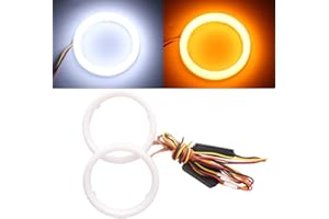 Qasim 1 pair of 90MM LED Angel Eyes Halo Rings White+Amber Switchback for Car Motorcycle Headlight DRL Fog Light 4014 108SMD DC12V