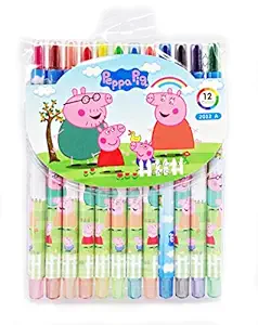 GAC Trendy Peppa Piggy Cartoon Rolling Crayons, Twistable Crayons set of 12pc - Stick Pens for Kids, Boys, Girls - Stylish and Attractive Perfect for Gifting Purpose - Ideal for Birthday return Gifts