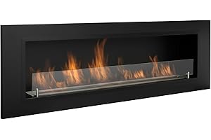 AARON HOME Torino camino bioetanolo, montaggio a parete, acciaio inox, 128x42cm (nero)