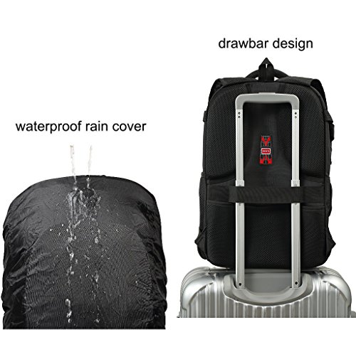 Shengts Laptop Rucksack 18 Zoll mit Regenschutz Durchlass Rucksack Daypack Wasserdicht Laptoptasche mit USB Port Stoßfest Notebooktasche Reiserucksack bis zu 18 Zoll Business Laptop Rucksack Wanderrucksack Sportrucksack Reiserucksack Schulrucksack Mädchen Herren Damen schwarz - 6