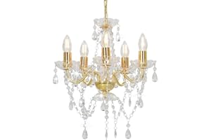 vidaXL Kronleuchter Deckenleuchte Lüster Kristall Lampe Leuchte Wohnzimmer Hängeleuchte Hängelampe Pendelleuchte Deckenlampe Golden Rund 5xE14