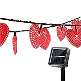 Solaires Coeur D'amour Lumières Extérieures,KINGCOO Imperméable 20ft 30LED Solaire étoilé Décoratif Guirlande Lumineuse avec 8 Modes pour Noël Halloween Mariage (Rouge)