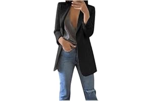 LIADDKV Blazer da donna, casual, solido e largo, con tasca, a maniche lunghe, da ufficio, in pile, impermeabile, elegante blazer, giacca lunga con tasca e bottoni
