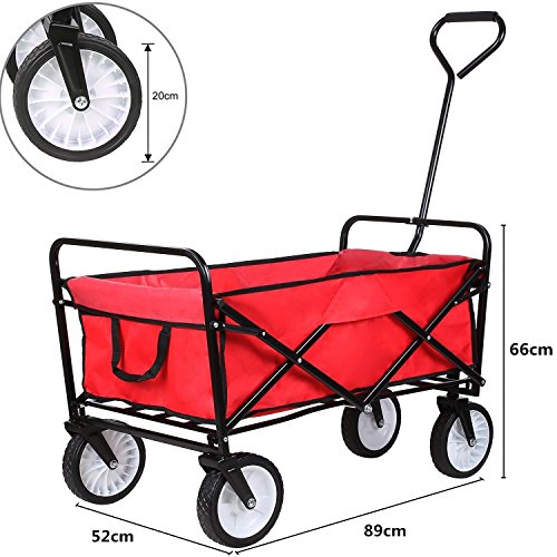 HOMFA Bollerwagen Transportwagen Handwagen Transportkarre faltbar Gartenwagen Gerätewagen 83x53x63cm bis 80 Kg 360° drehbar (Red) - 2