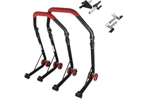 ‎SEFIS MOTO SEFIS D18 Motorradständer Set Vorder- und Hinterrad Motorradheber Serviceständer Front und Heck Motorrad montageständer ständer (Rot, V-Aufnahme / 2in1)