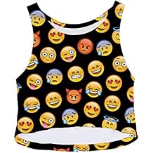 Fringoo - Camiseta estampada sin mangas para adolescentes multicolor Emoji Black Talla única