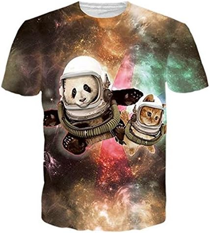 HWHColor 3d Space Panda Cat T Shirt Funny Animal Graphic Tee for Men Women