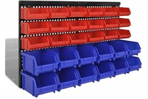 STARNINE 32Pcs Workshop Storage 32Pcs Wall Mount Storage Organiser Pegboard with Bins Garage Pegboard for Walls Shed & Garage Storage Solution Wall Mount Tools Screws Nuts Organiser