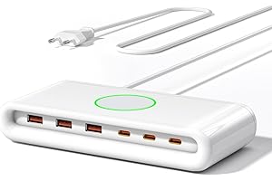 WUKUR Caricatore USB Multiplo 100W,65W Laptop Caricabatterie,6 Port Stazione di Ricarica USB-C Multipla Carica Rapida per MacBook Air/Pro Laptop iPhone iPad Samsung (Bianco)