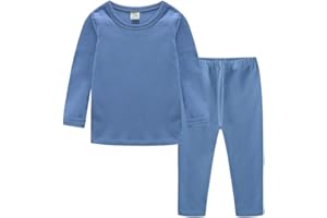 DCUTERQ Conjunto de Ropa Interior Térmica Básica para Niños 2 Piezas Camisetas Mangas Largas y Calzoncillos Largos Pijamas Suaves de Algodón Ropa de Dormir Color Sólido 1-8 Años