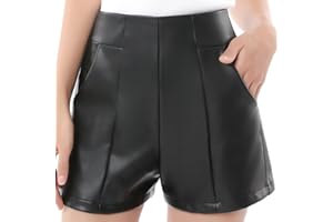 Everbellus Vita Alta Pantaloncini Pelle Shorts Larghi in Ecopelle con Tasca per Donna