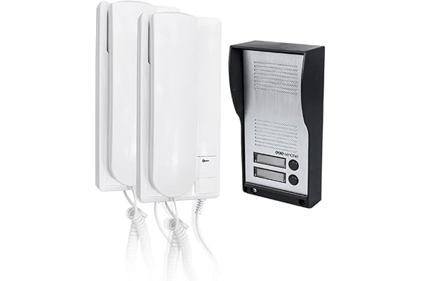 SCS Sentinel, PAF0007, Interphone Audio Filaire 2 Logements, Portier avec Fil de Raccordement, 2 Combinés Intérieurs, 1 Platine de Rue Extérieure, 2 Adaptateurs Secteurs, AudioKit Duo