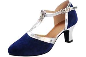 LUOLUOLUO Women's Latin Dance Shoes Sale Clearance, Ladies Mid Block Heels Pump Shoe Closed Toe Sandals Ankle Strap Chunky Court Shoes Modern Tango Dance Footwear Ballroom Performance Shoe Wedding Party Prom