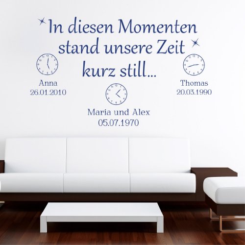 Wandtattoo Loft „In diesen Momenten stand unsere Zeit kurz still“ mit Ihren Wunschdaten / BITTE TEILEN SIE UNS IHRE WUNSCHDATEN IM ANSCHLUSS AN DIE BESTELLUNG PER NACHRICHT MIT!!!/ 54 Farben / 3 Größen / dunkelgrau / 55 cm Höhe x 84 cm Breite - 3