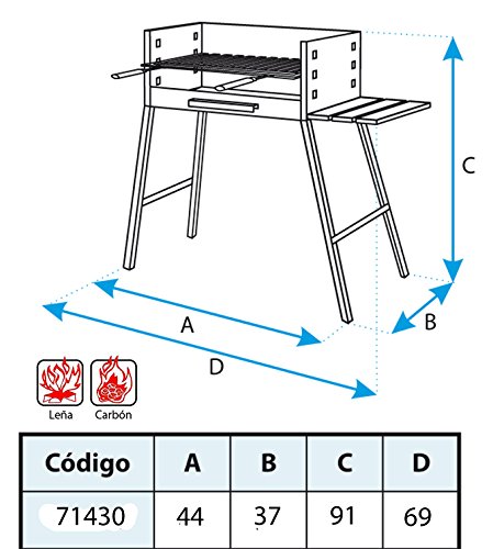 IMEX EL ZORRO Barbacoa con Parrilla, INOX, 75 x 44 x 37 cm, Negro, 71430