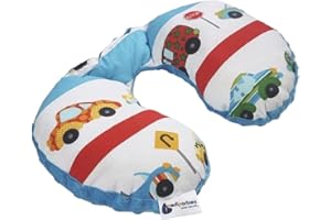 Medi Partners NACKENKISSEN Kinder Nacken Nackenstütze 100% Baumwolle/Minky Baby Nackenhörnchen für auto Kinderwagen autofahrt reisen Schlaf Hals kissen Schlummerrolle (Cars mit türkisen Minky)