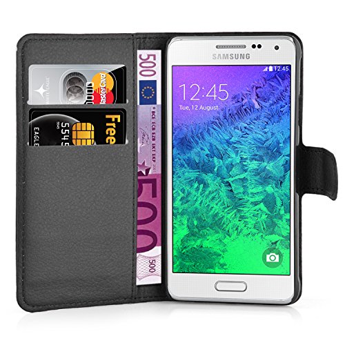 Cadorabo – Book Style Hülle für Samsung Galaxy ALPHA (G850F) – Case Cover Schutzhülle Etui Tasche mit Standfunktion und Kartenfach in PHANTOM-SCHWARZ - 2