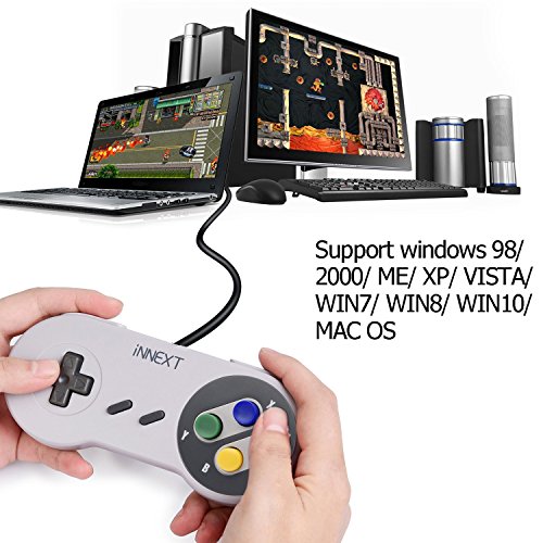 iNNEXT 2x USB para Super SNES Mando de juegos para PC Windows Mac Raspberry Pi NES SNES Emulator